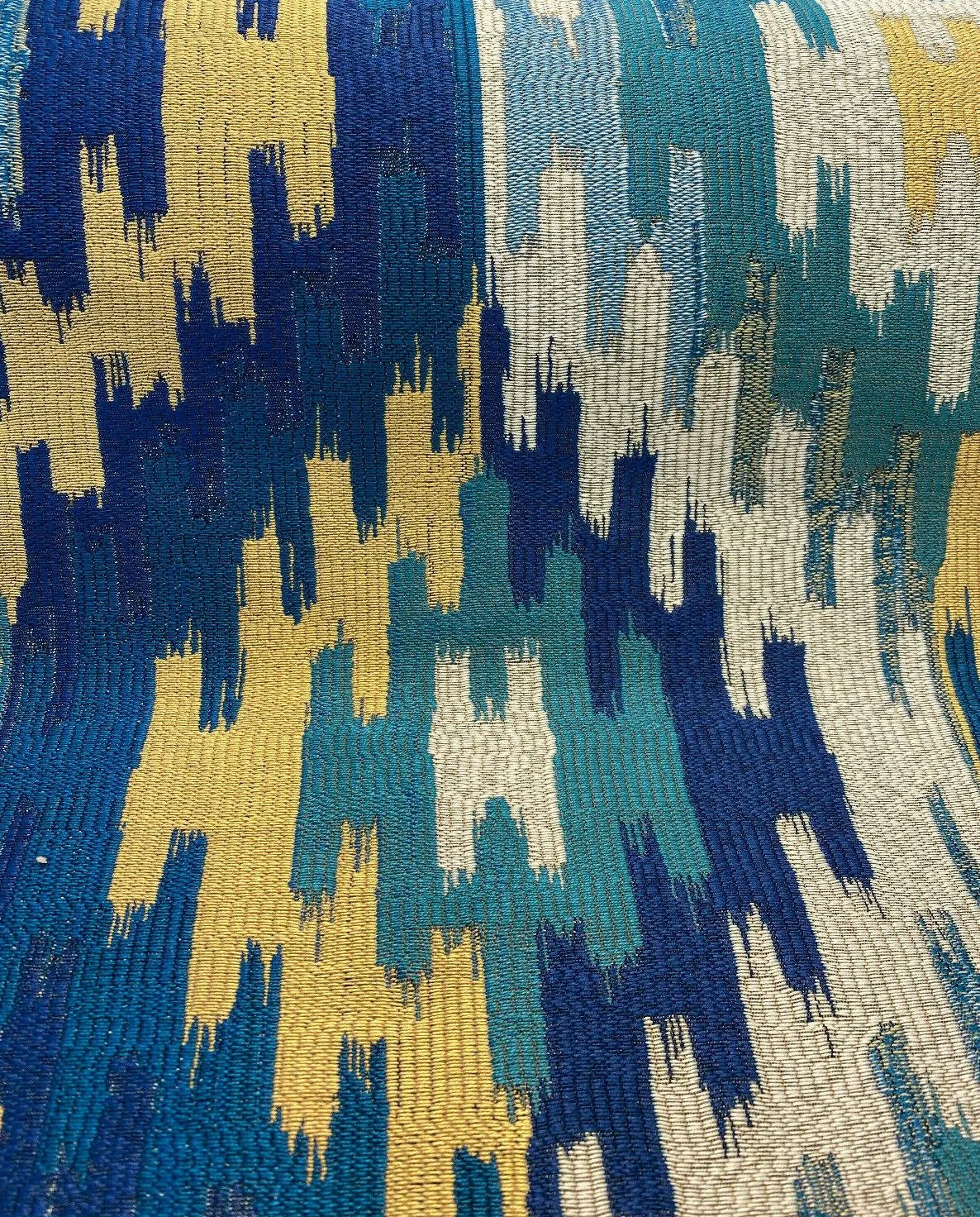 Hupa Parrot Teal Ikat Jacquard SMC Upholstery Fabric By The Yard