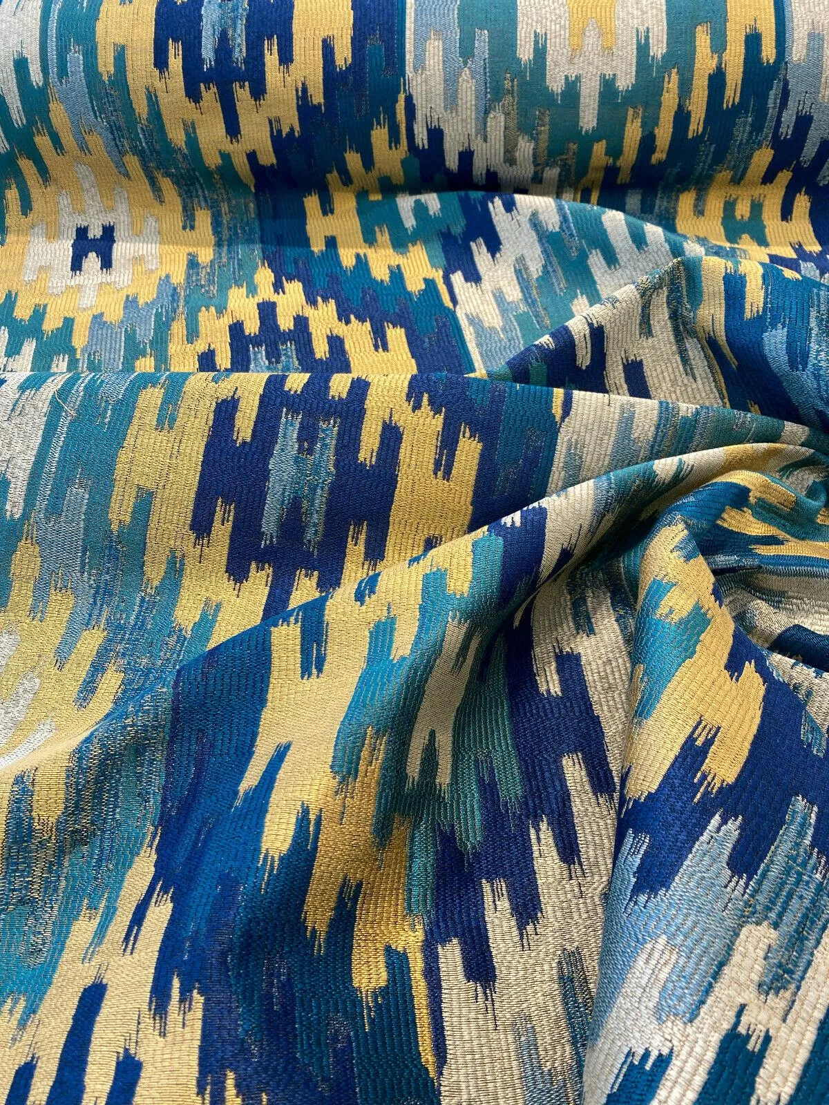 Hupa Parrot Teal Ikat Jacquard SMC Upholstery Fabric By The Yard