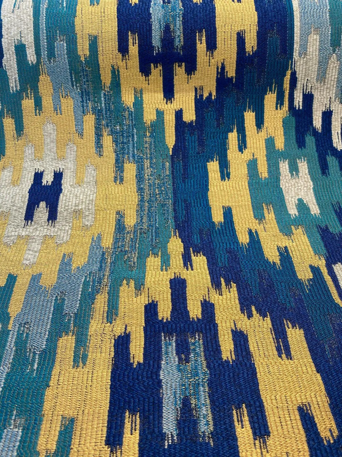 Hupa Parrot Teal Ikat Jacquard SMC Upholstery Fabric By The Yard