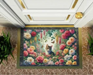 June Birth Flower Rug - Roses and Honeysuckles - Cat Lover - Indoor/Outdoor Rug