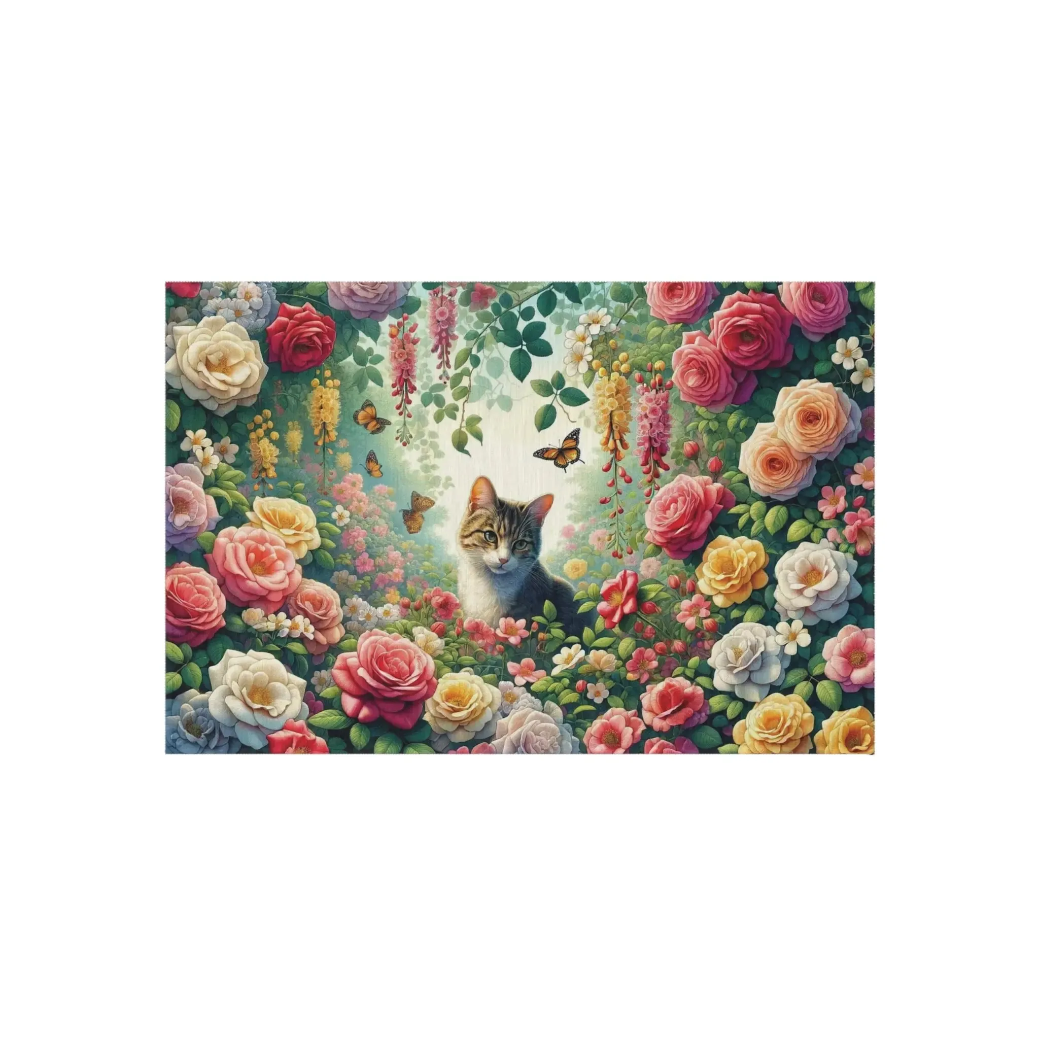 June Birth Flower Rug - Roses and Honeysuckles - Cat Lover - Indoor/Outdoor Rug