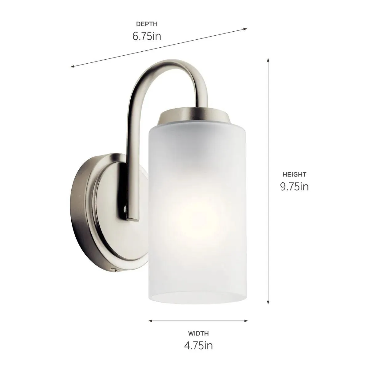 Kennewick 10" 1-Light Wall Sconce With Clear Satin Etched Glass, Brushed Nickel Finish