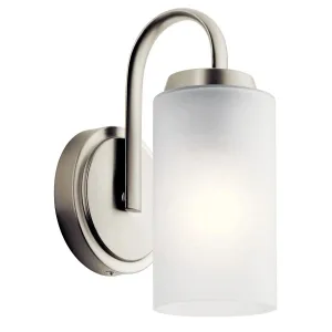 Kennewick 10" 1-Light Wall Sconce With Clear Satin Etched Glass, Brushed Nickel Finish
