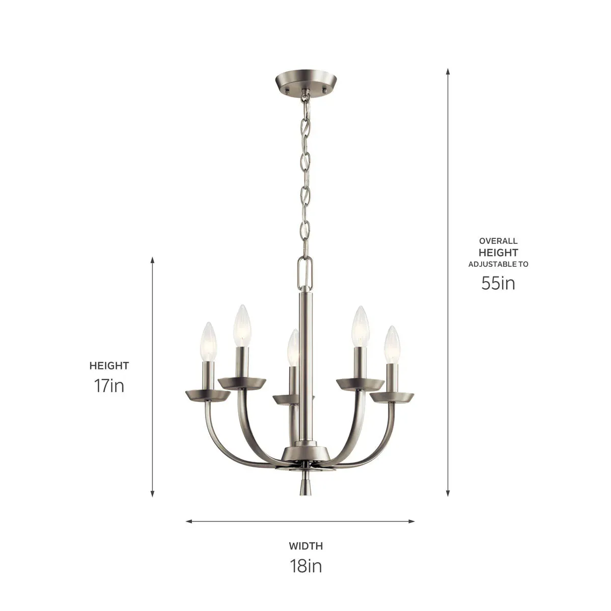 Kennewick 18" 5-Light Chandelier, Brushed Nickel Finish
