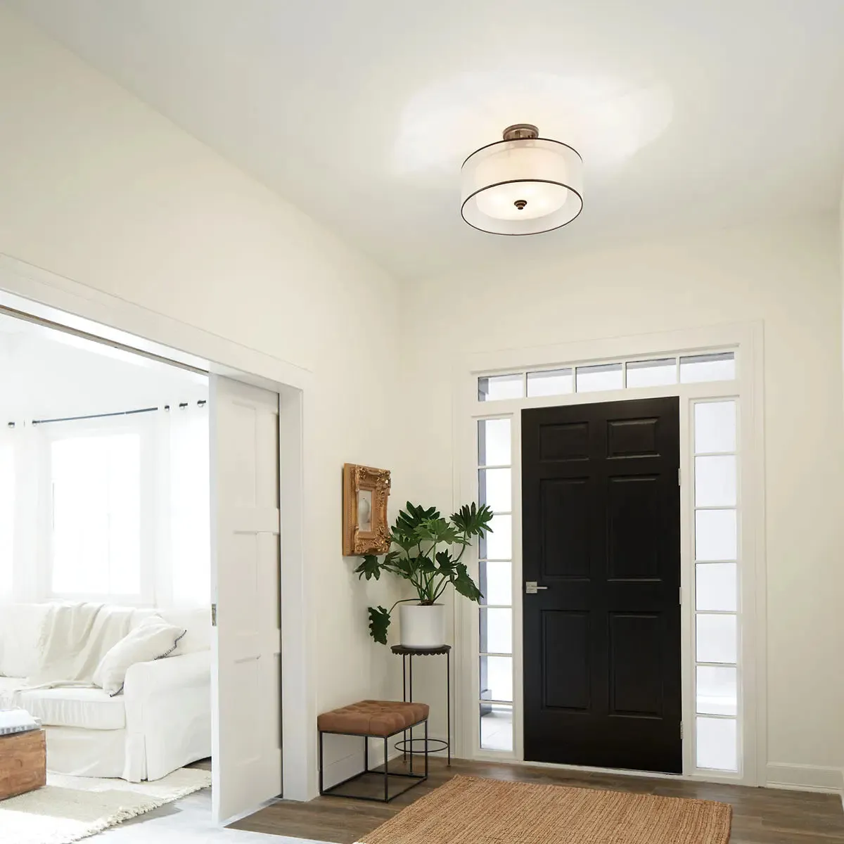 Lacey 20" 4-Light Semi-Flush Mount Light with Clear Satin Etched Glass, Mission Bronze Finish