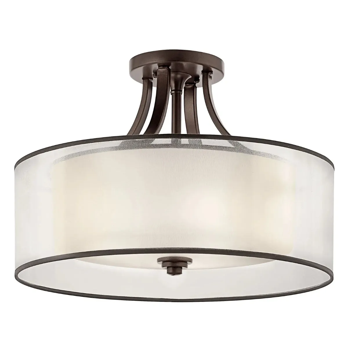 Lacey 20" 4-Light Semi-Flush Mount Light with Clear Satin Etched Glass, Mission Bronze Finish