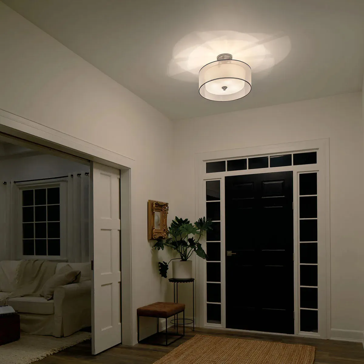 Lacey 20" 4-Light Semi-Flush Mount Light with Clear Satin Etched Glass, Mission Bronze Finish