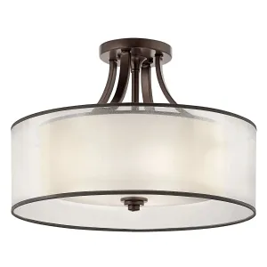 Lacey 20" 4-Light Semi-Flush Mount Light with Clear Satin Etched Glass, Mission Bronze Finish