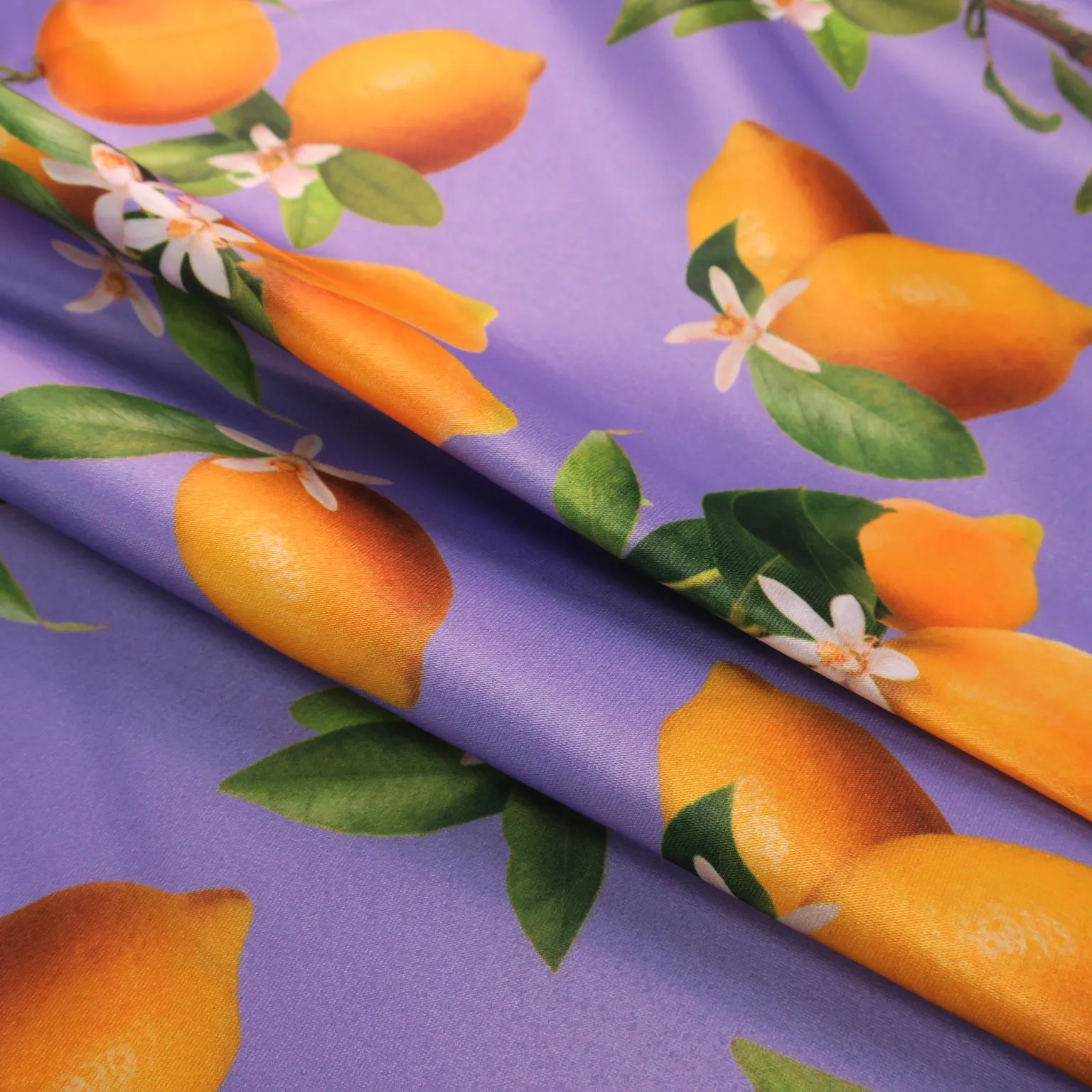 Lemons on Light Blue Printed Polyester Mikado Fabric