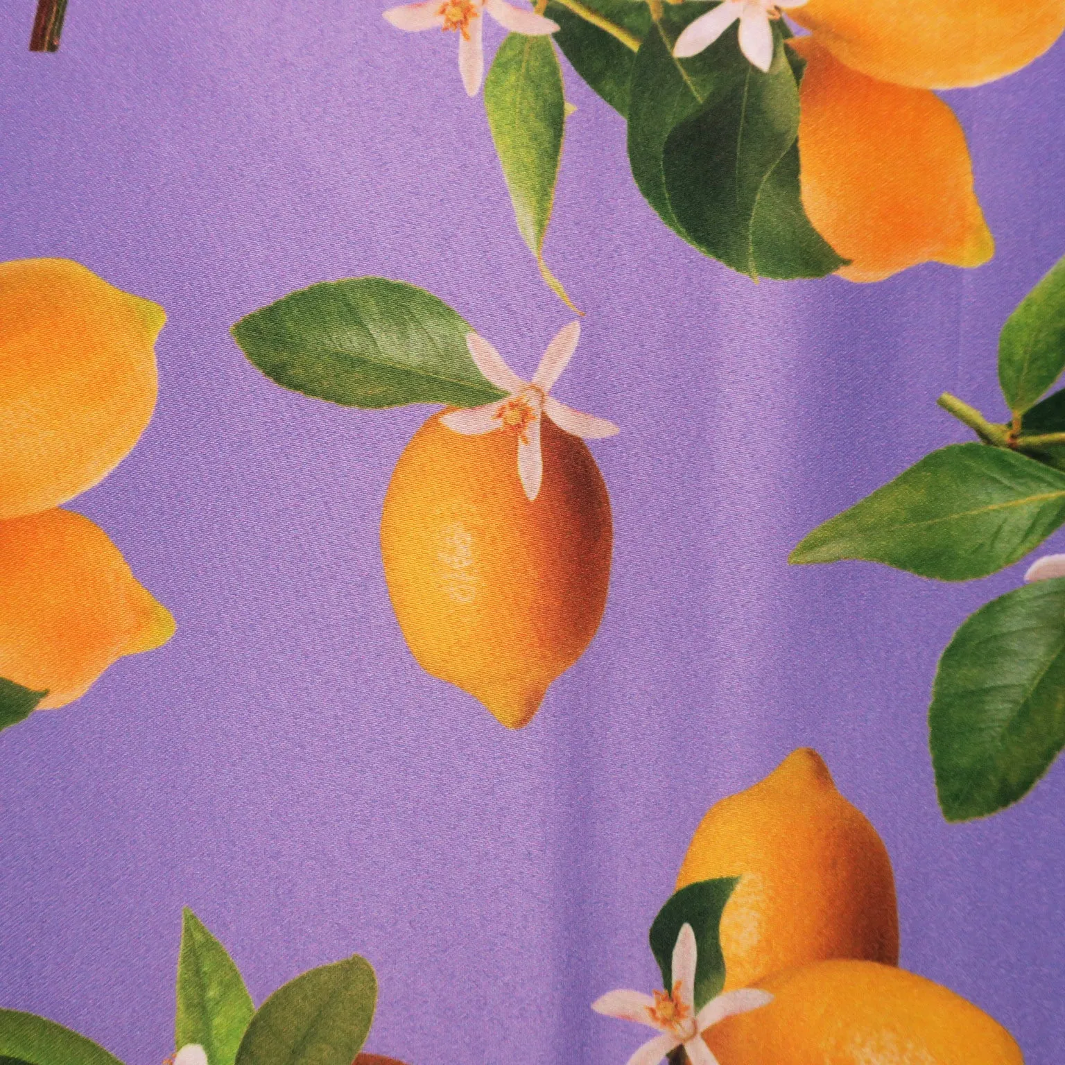Lemons on Light Blue Printed Polyester Mikado Fabric