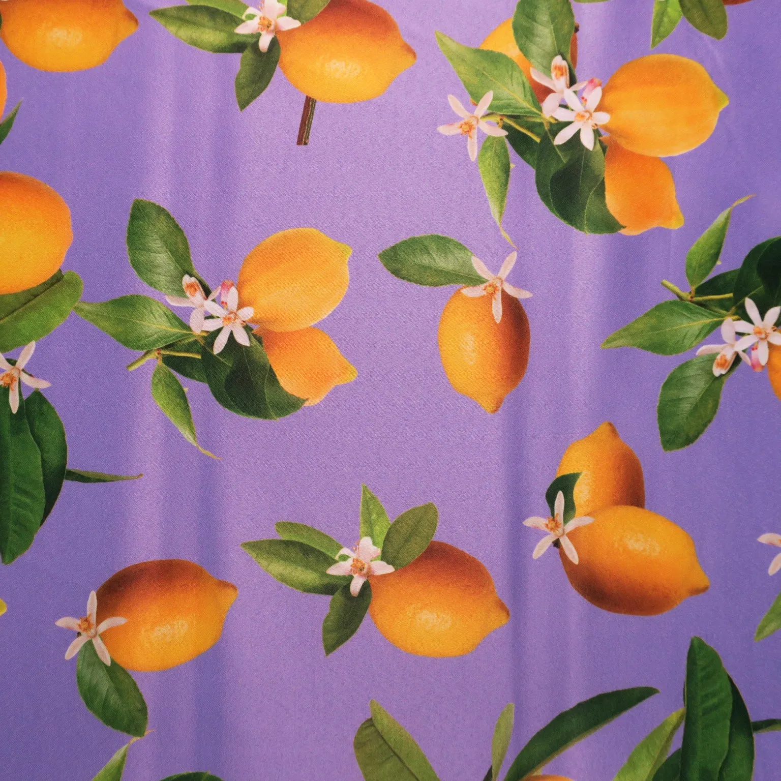 Lemons on Light Blue Printed Polyester Mikado Fabric