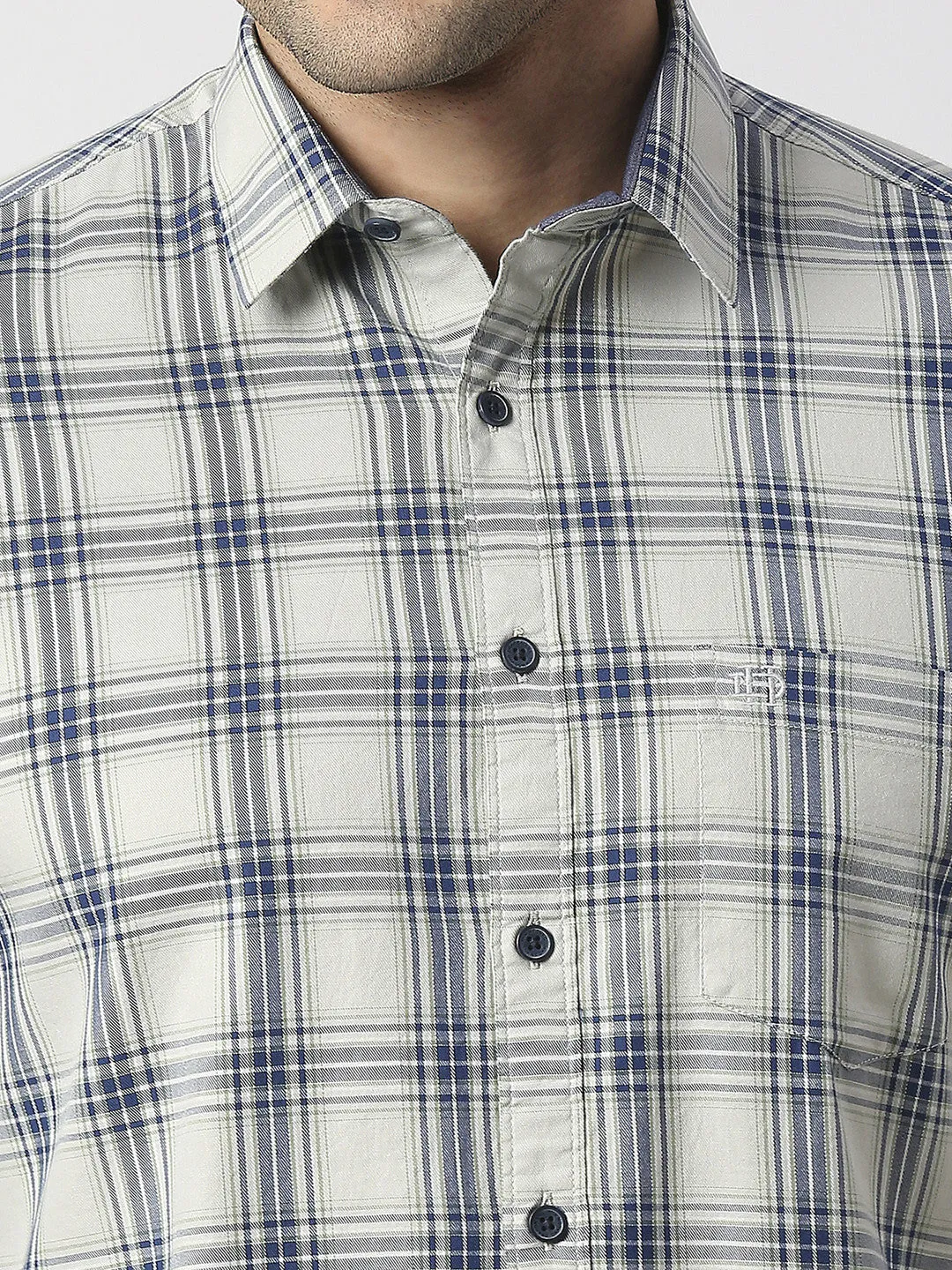 Light Olive Fine Twill Checked Shirt With Pocket