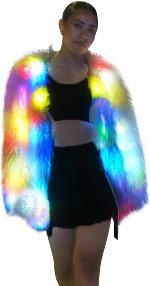 Light Up Coat Fur Led Jacket For Women Glow White Furry Faux Fur Burning Man Costumes Rave Clothes