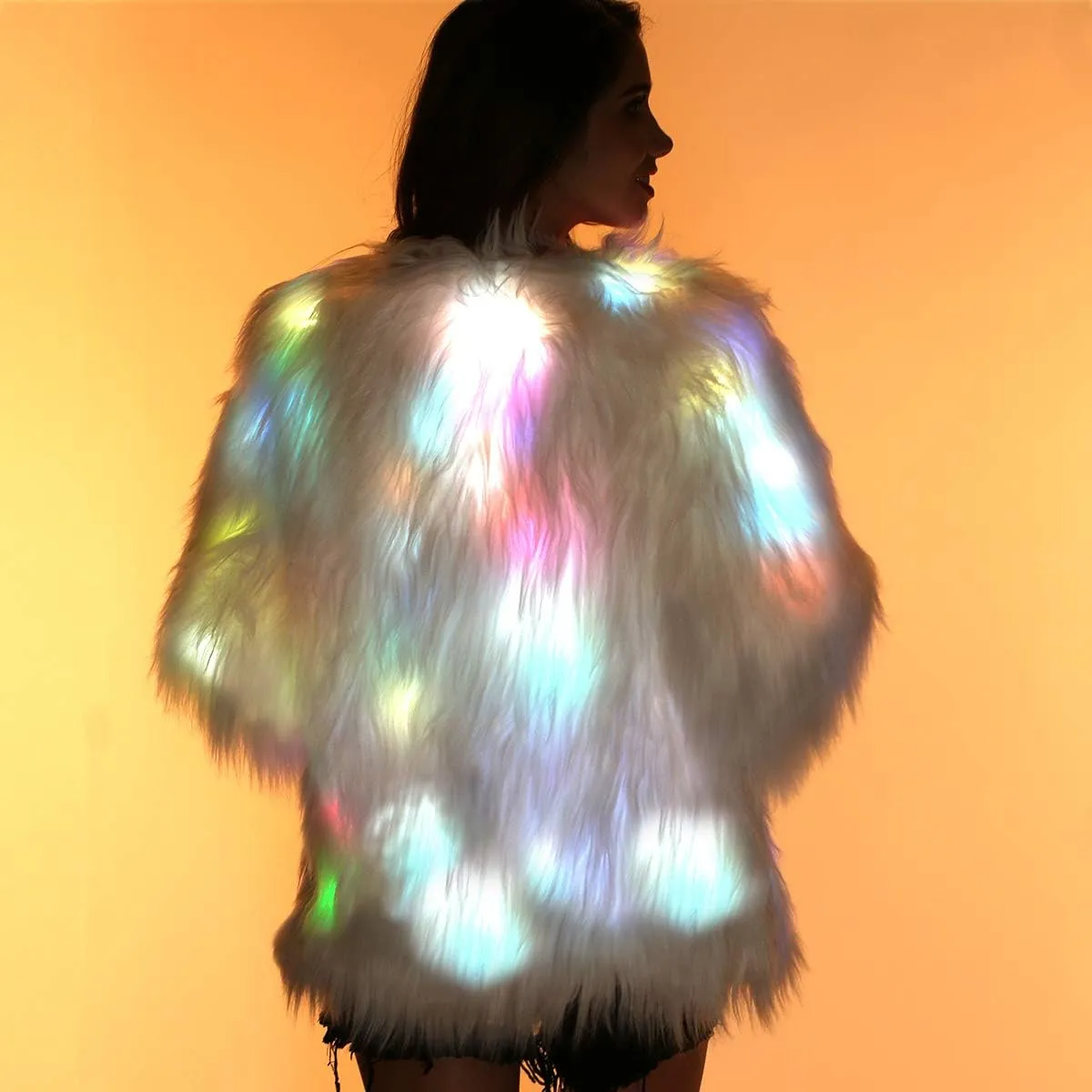 Light Up Coat Fur Led Jacket For Women Glow White Furry Faux Fur Burning Man Costumes Rave Clothes