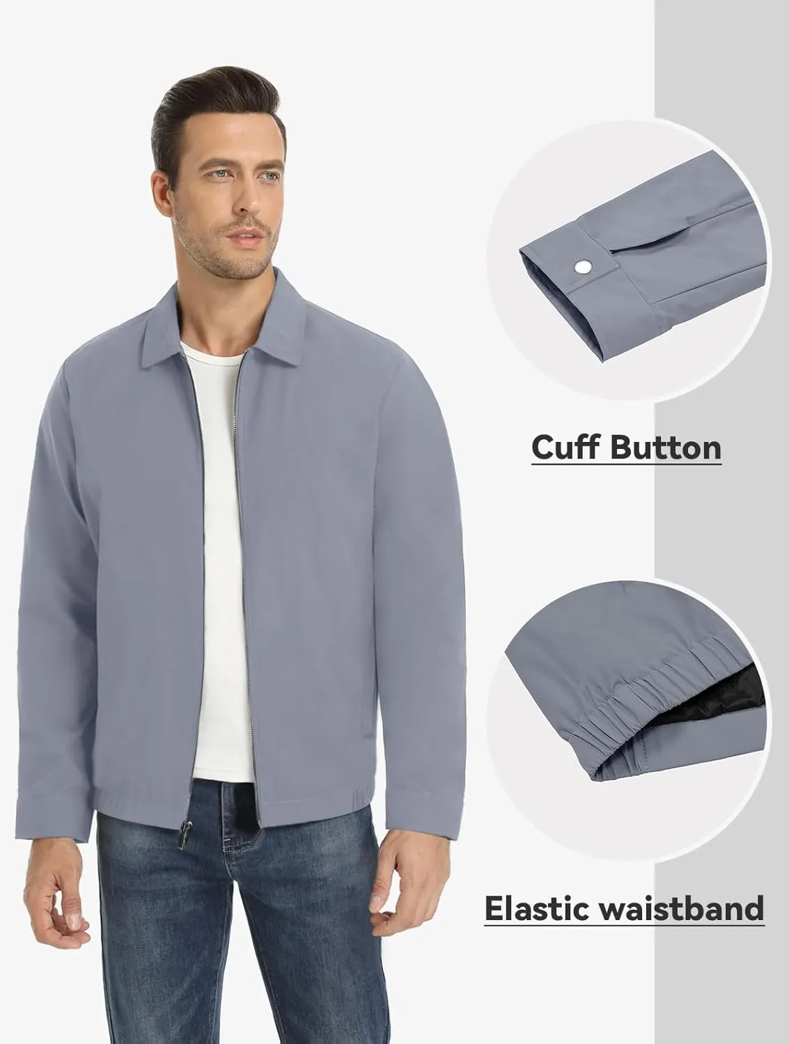 MAGNIVIT Men's Lightweight Jackets Light Windbreaker Full Zip Up Stylish Golf Coat Business Work Casual Dress