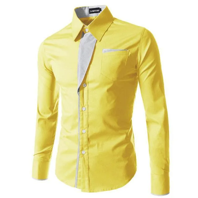 Mens Fashion Long Sleeve Slim Fit Formal Casual Shirt