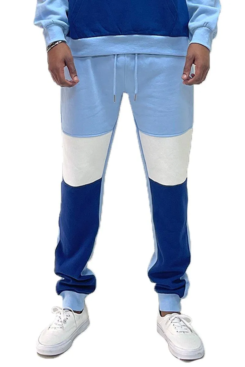 Mens Light Blue White And Blue Color Block Sweat Pants