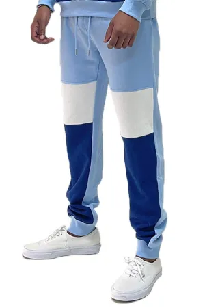 Mens Light Blue White And Blue Color Block Sweat Pants