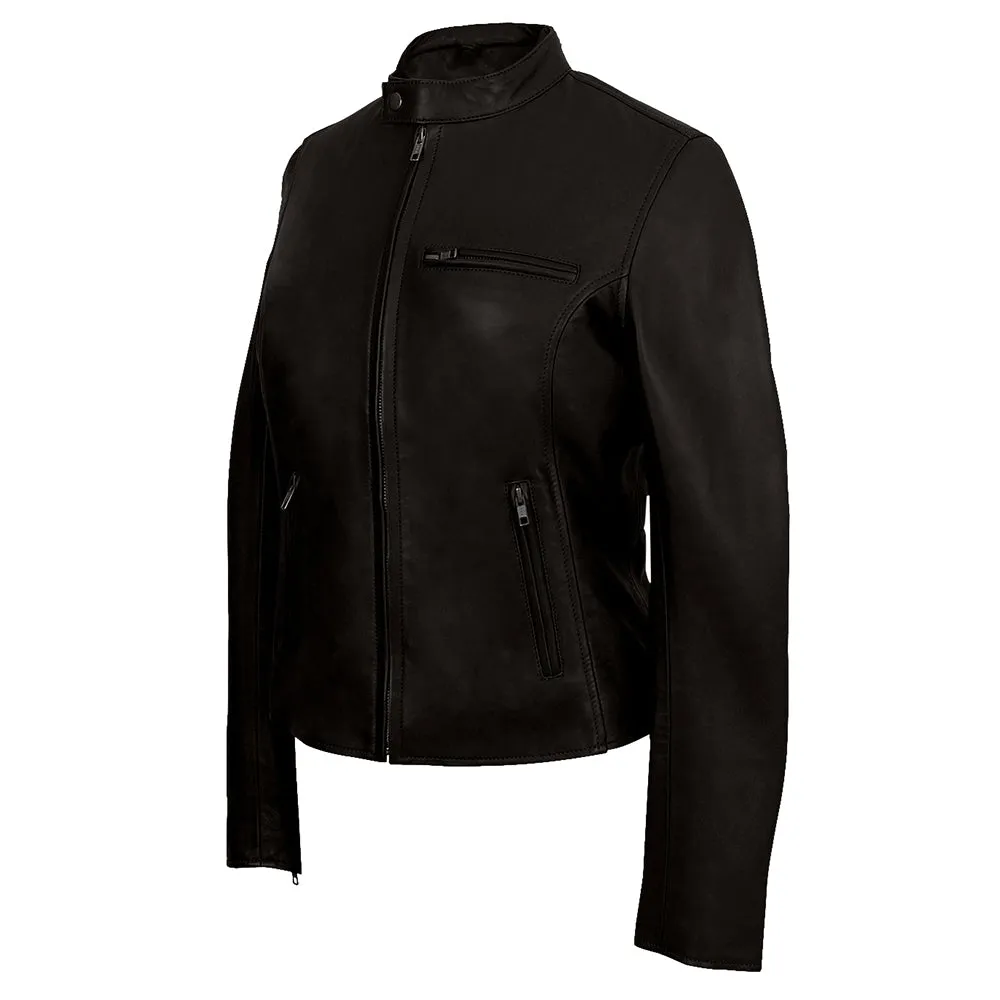 Moto Cafe Racer Womens Brown Leather Jacket