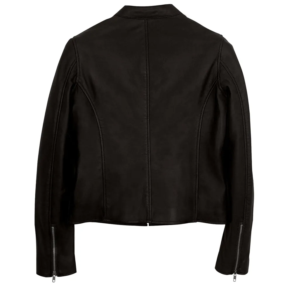 Moto Cafe Racer Womens Brown Leather Jacket