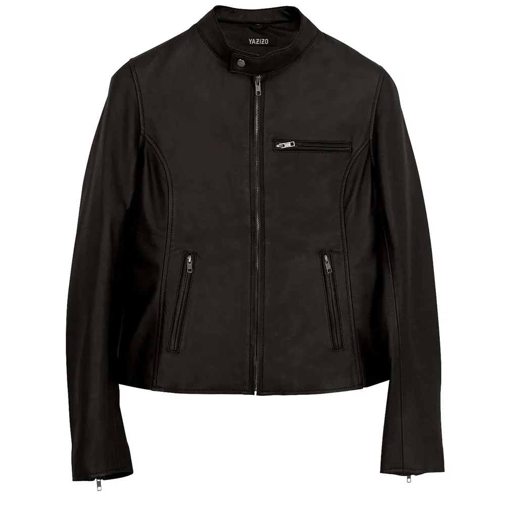 Moto Cafe Racer Womens Brown Leather Jacket