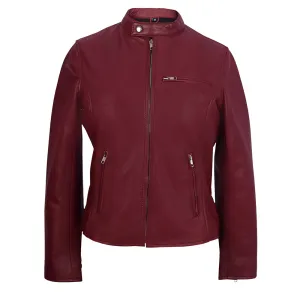 Moto Cafe Racer Womens Red Leather Jacket