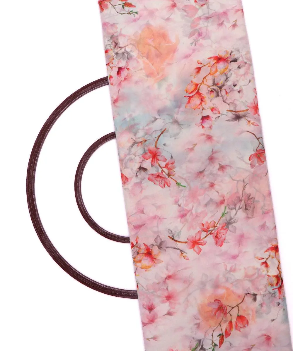 Off-White Red Floral Print Viscose Georgette Fabric