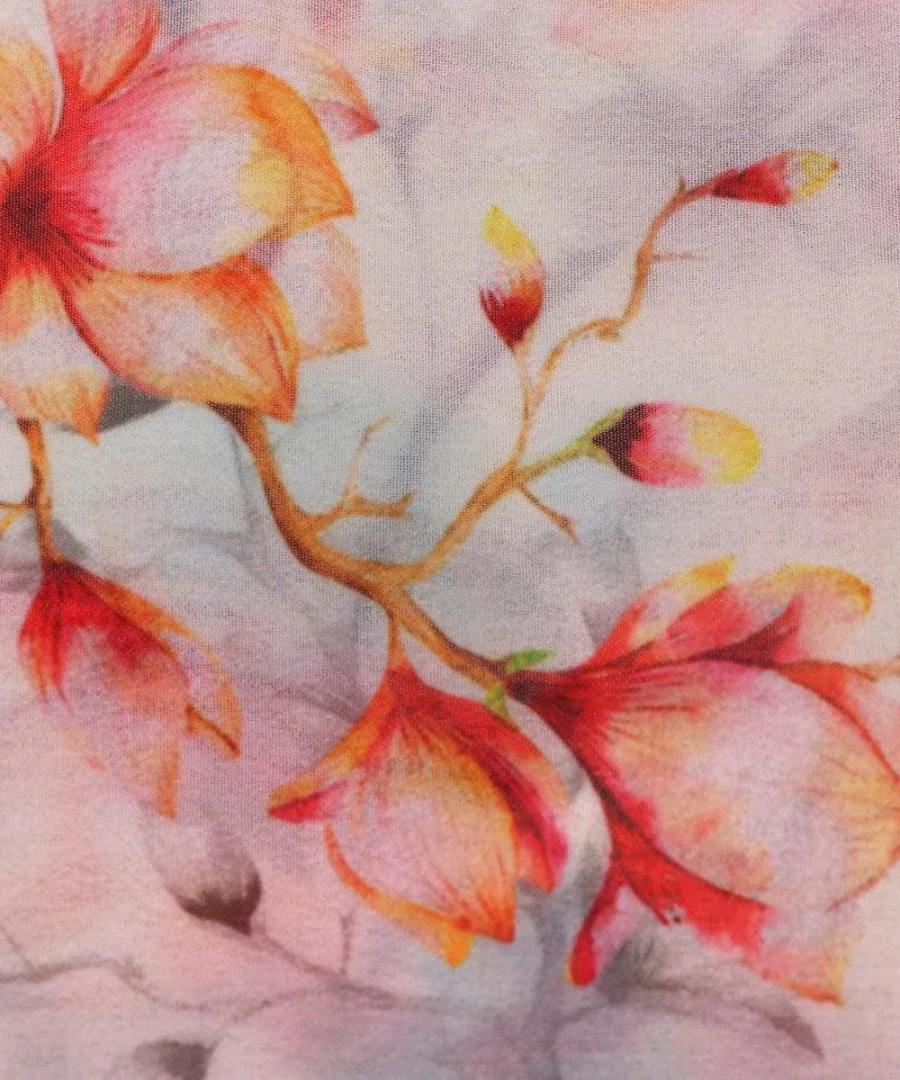 Off-White Red Floral Print Viscose Georgette Fabric