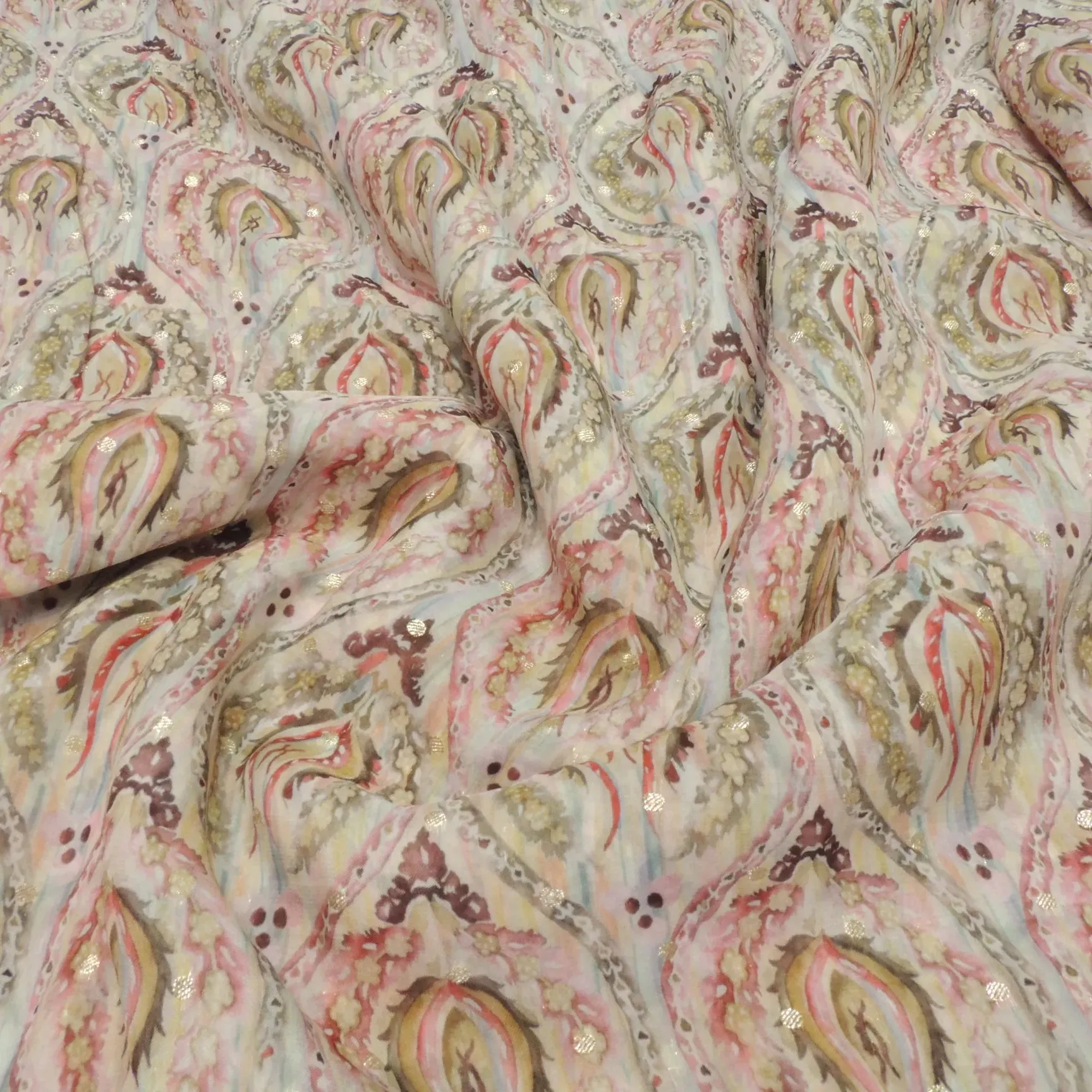 Orange Floral Digital Print On Viscose Organza Fabric