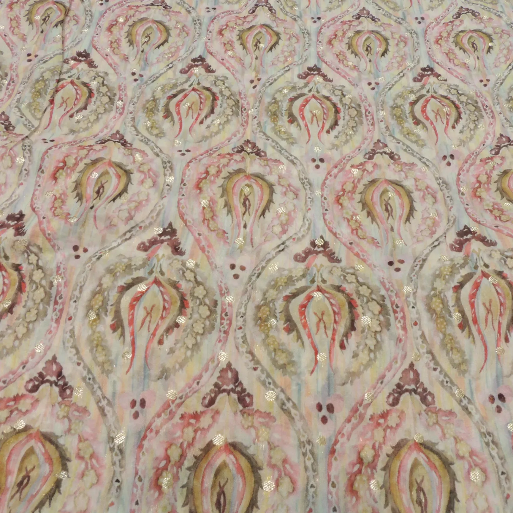 Orange Floral Digital Print On Viscose Organza Fabric