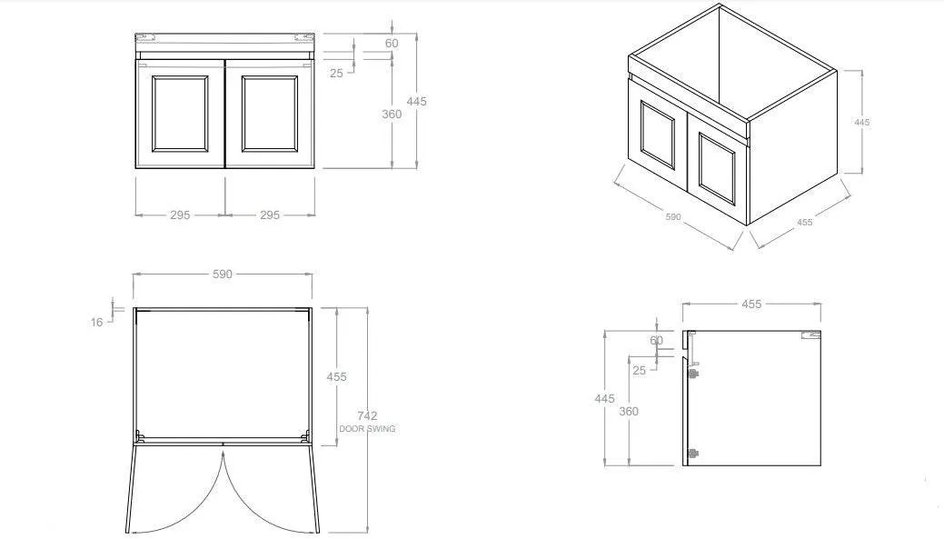 Otti Hampton Mark II 600mm Wall Hung Vanity Matte White (Cabinet Only)