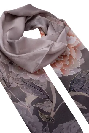 Pale Grey Oblong Pure Silk Printed Scarf 70x155 cm