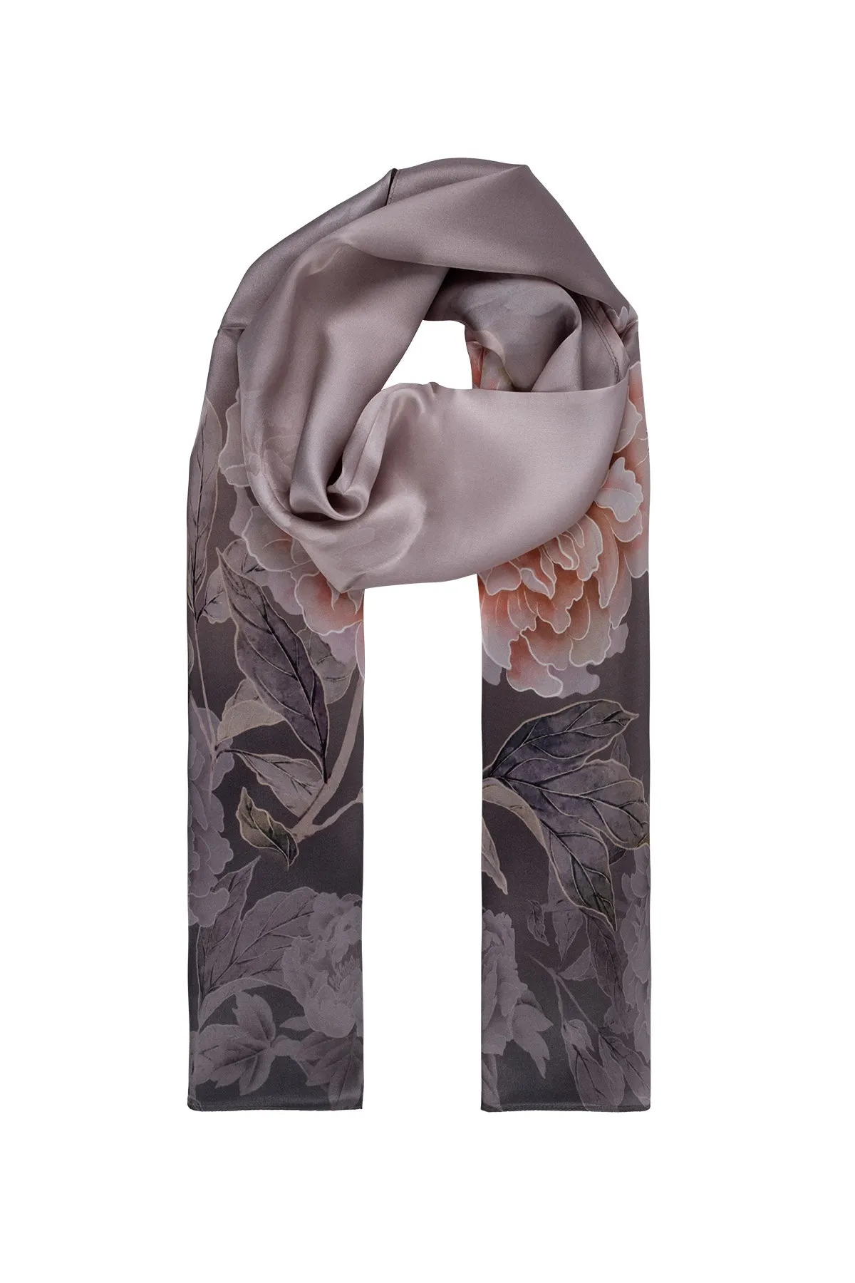Pale Grey Oblong Pure Silk Printed Scarf 70x155 cm