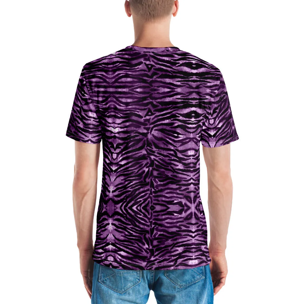 Pink Tiger Striped Men's T-shirt, Purple Animal Tiger Stripes Print Luxury Tee For Men-Made in USA/EU