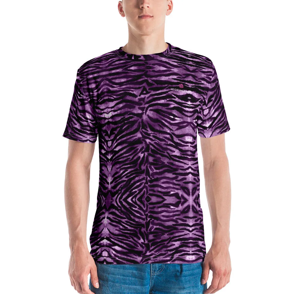 Pink Tiger Striped Men's T-shirt, Purple Animal Tiger Stripes Print Luxury Tee For Men-Made in USA/EU