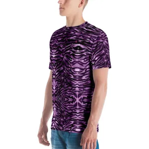 Pink Tiger Striped Men's T-shirt, Purple Animal Tiger Stripes Print Luxury Tee For Men-Made in USA/EU