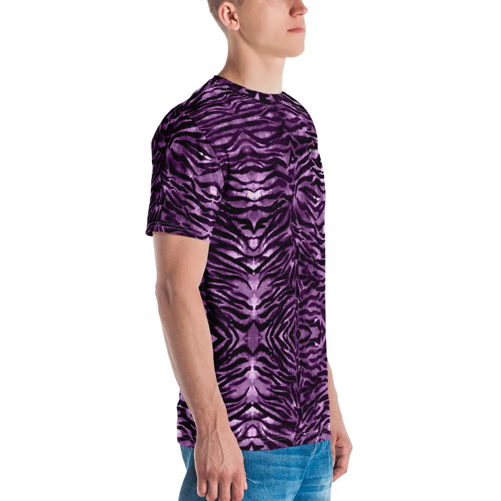 Pink Tiger Striped Men's T-shirt, Purple Animal Tiger Stripes Print Luxury Tee For Men-Made in USA/EU