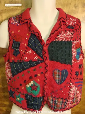 Plaid Patchwork Cute Xmas Sweater Vest