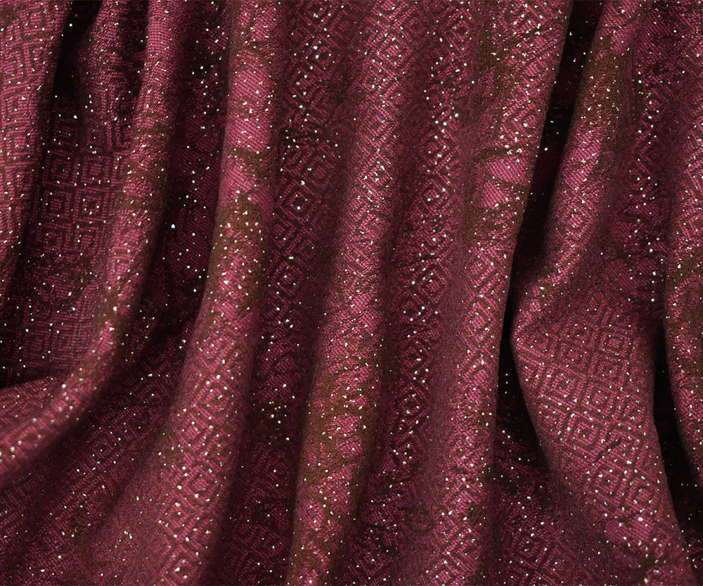 Red-Brown-Gold Rayon Blend Stretch Floral Diamond Bengaline Jacquard Fabric
