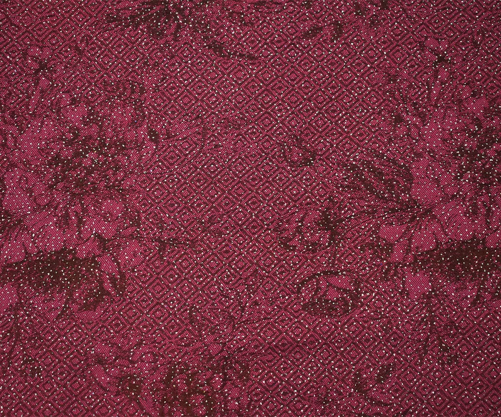 Red-Brown-Gold Rayon Blend Stretch Floral Diamond Bengaline Jacquard Fabric