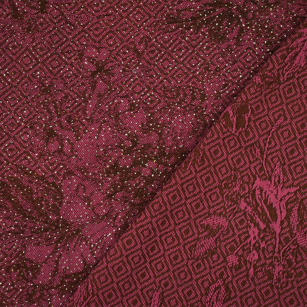 Red-Brown-Gold Rayon Blend Stretch Floral Diamond Bengaline Jacquard Fabric