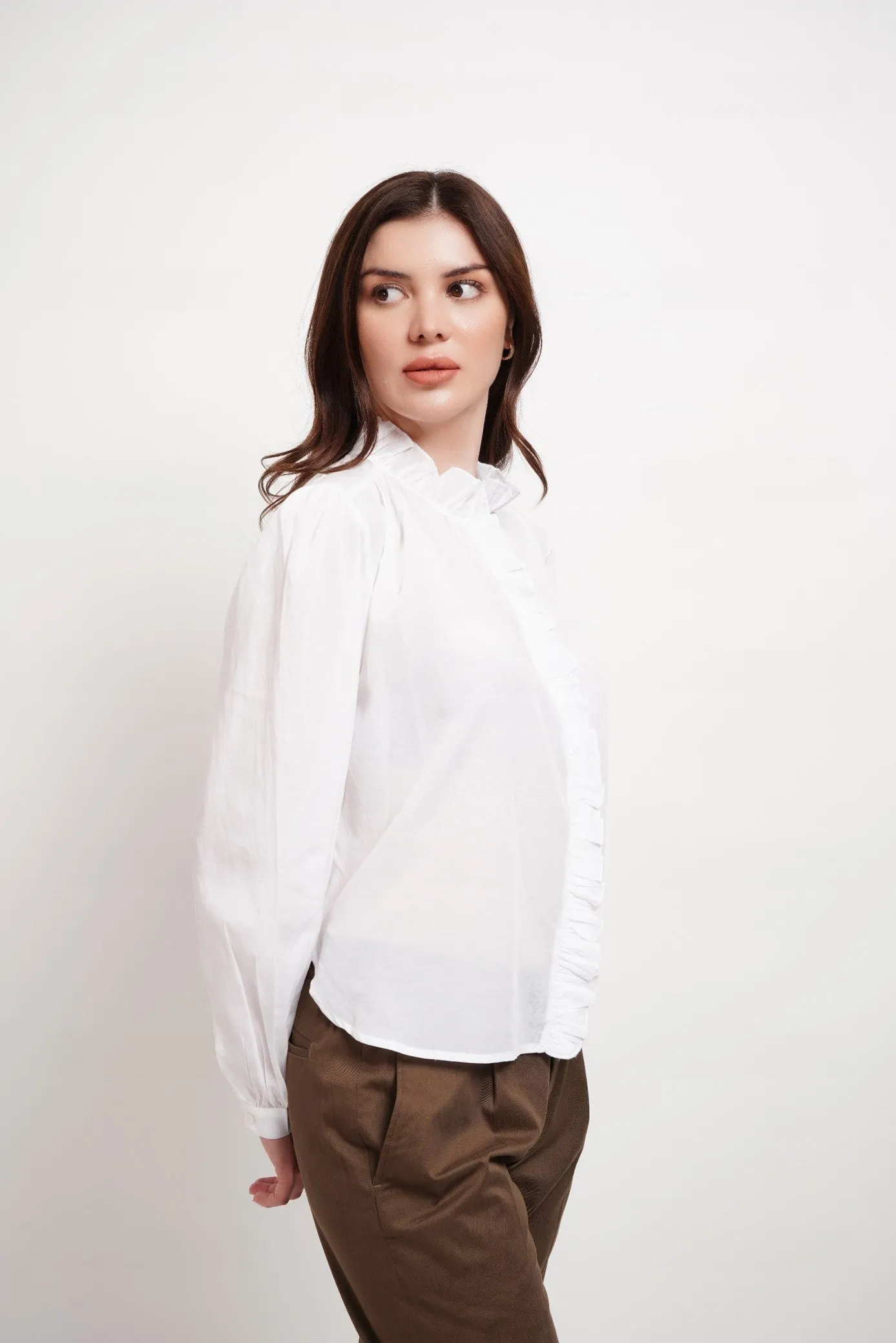 Ruffled Neck & Placket Shirt