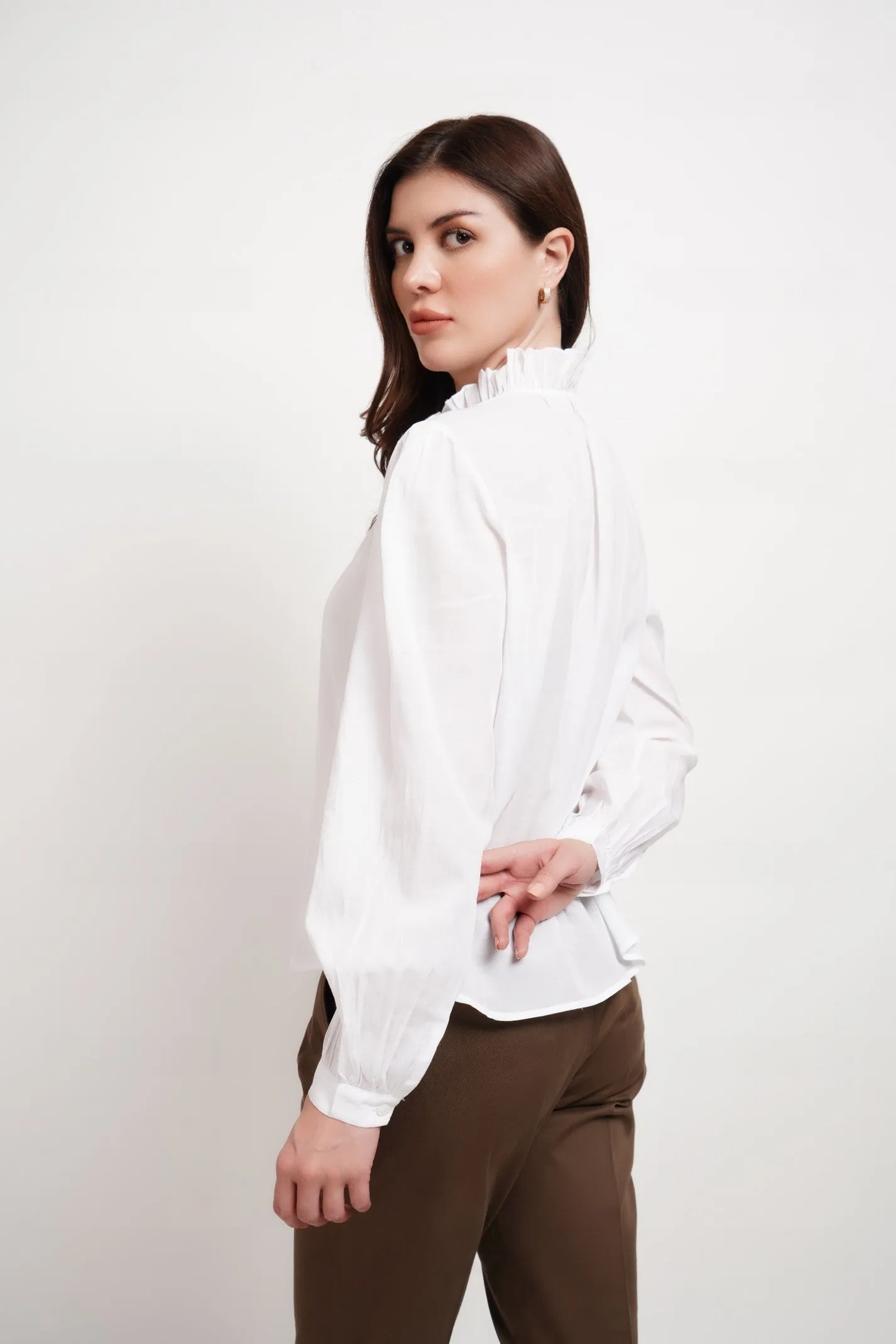 Ruffled Neck & Placket Shirt