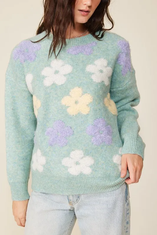 Sage Multi Color Flower Sweater