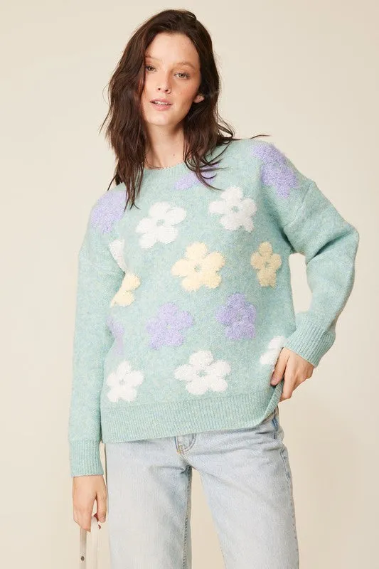 Sage Multi Color Flower Sweater