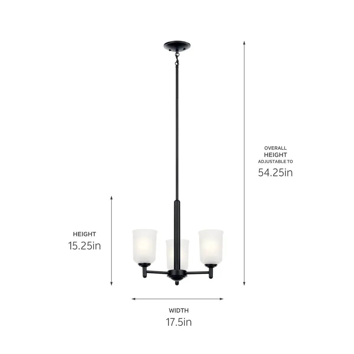 Shailene 18" 3-Light Mini Chandelier with Clear Satin Etched Glass, Black Finish