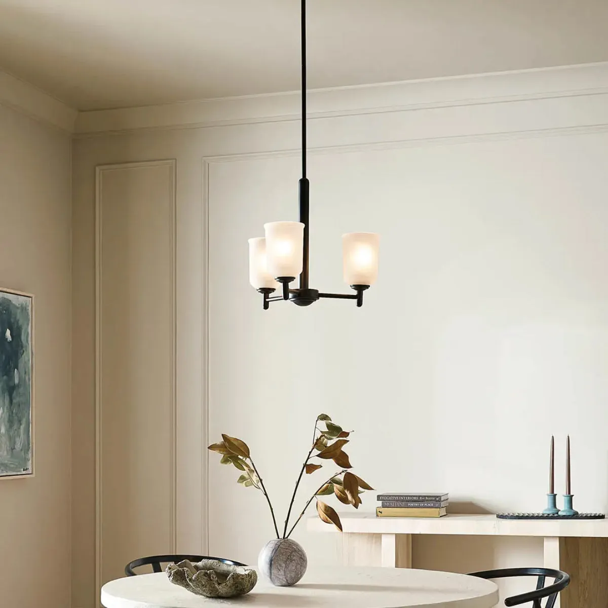 Shailene 18" 3-Light Mini Chandelier with Clear Satin Etched Glass, Black Finish