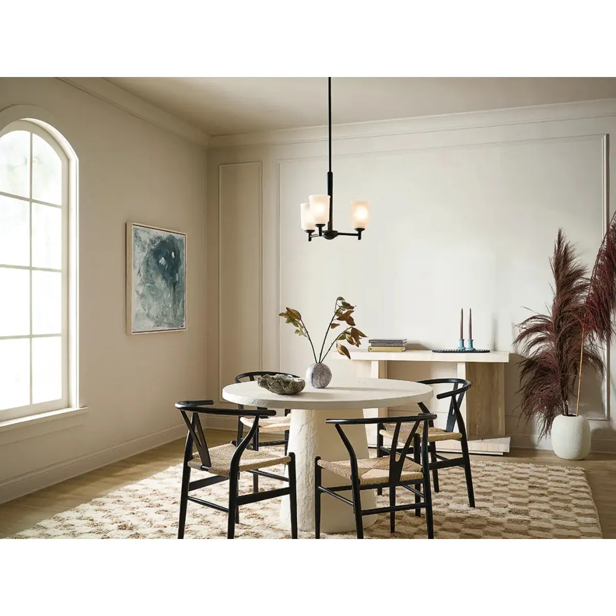Shailene 18" 3-Light Mini Chandelier with Clear Satin Etched Glass, Black Finish