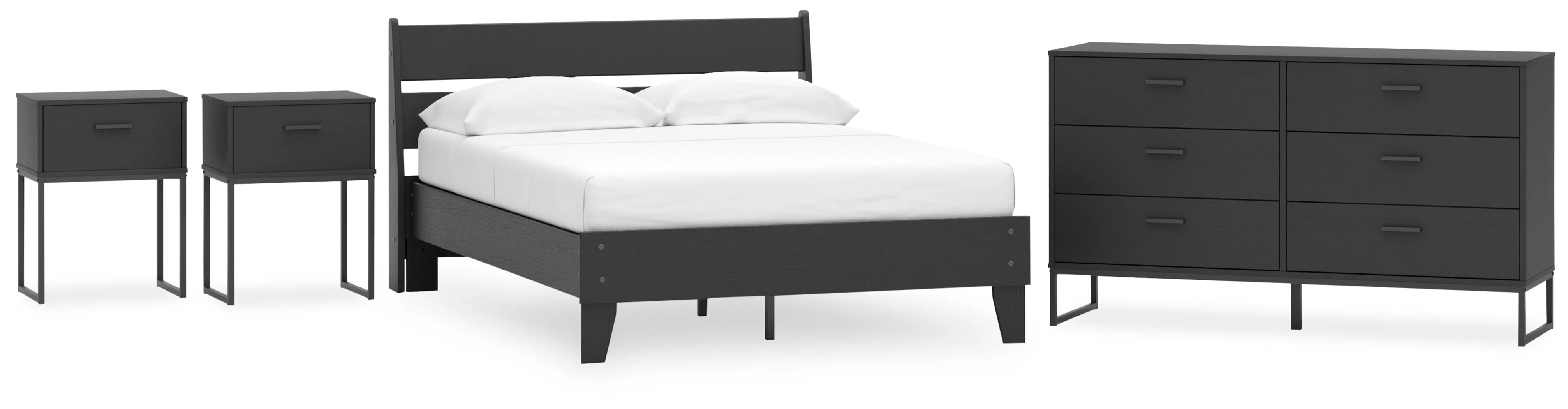 Socalle Full Panel Platform Bed with Dresser and 2 Nightstands in Black