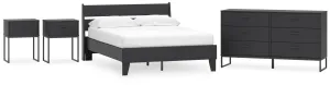 Socalle Full Panel Platform Bed with Dresser and 2 Nightstands in Black